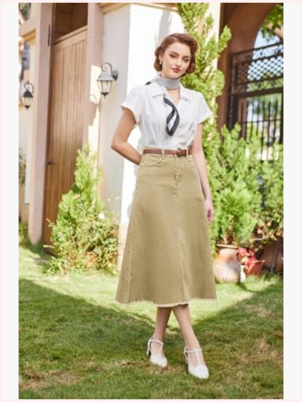 Elastic High Waist Frayed Raw Hem A-Line Maxi Long Jean Skirt with Pockets - Picture 2 of 7
